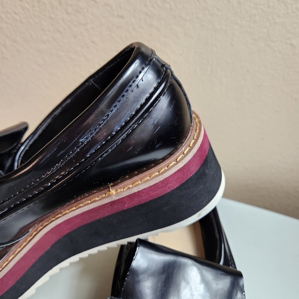 Zara Woman |EU38/US7.5| Black Patent Leather Platform Kilt Chunky Loafers - Picture 3 of 11